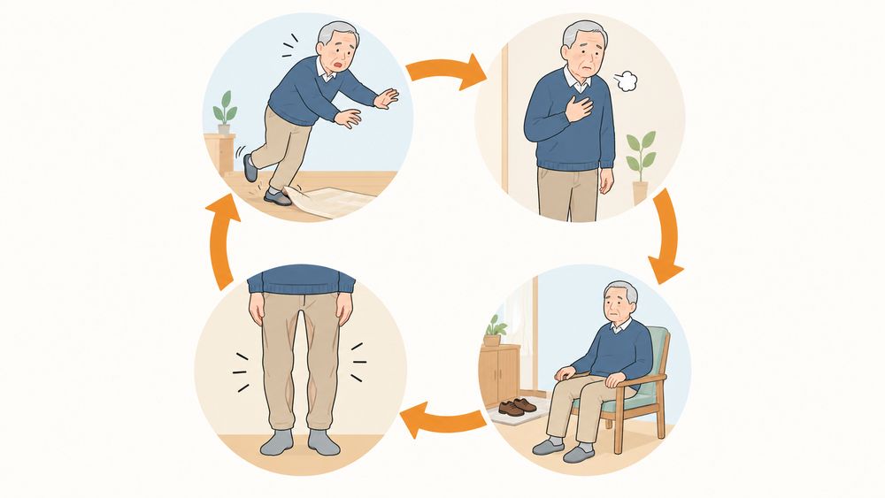 転びかける・こわくなる・動く機会が減る・脚が弱るの循環図
